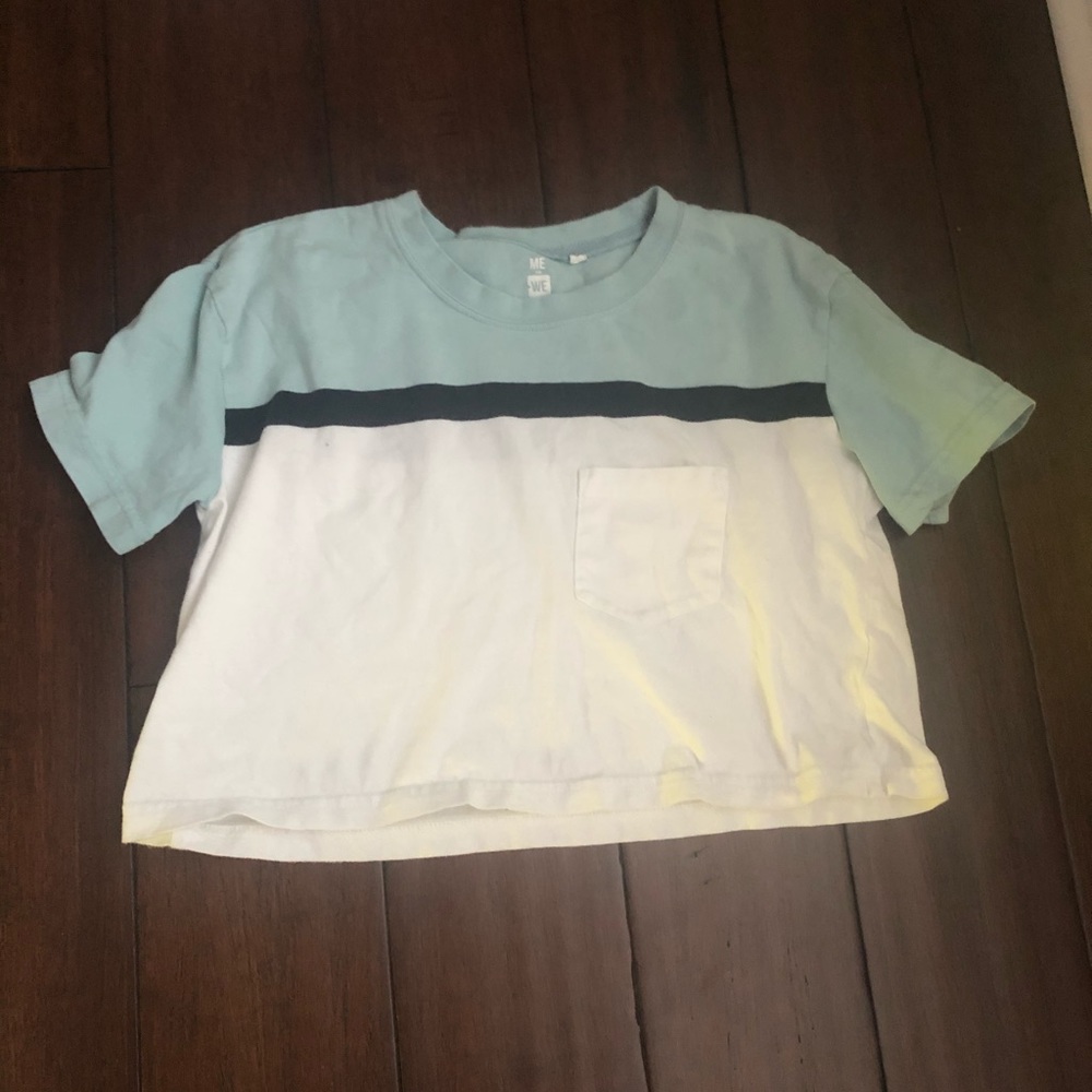 Baby blue/ black/ white striped crop top